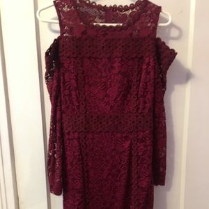 Formal Burgundy Cold-Shoulder Dress